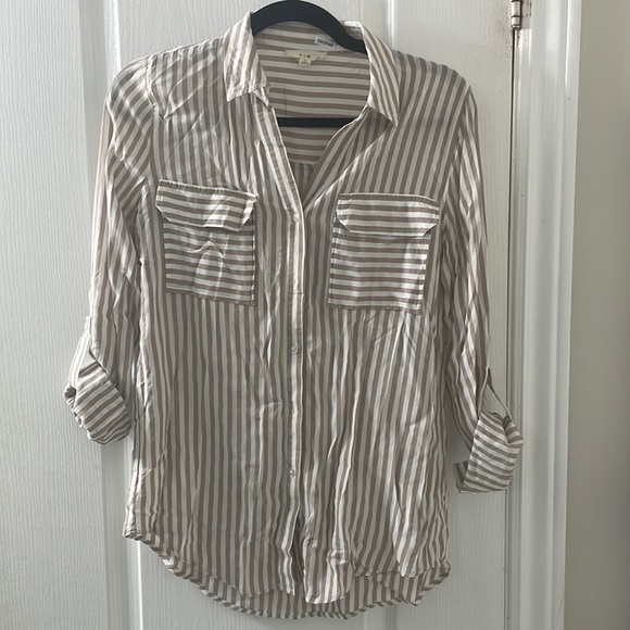 Taupe and White Striped Collared Tee - Picture 1 of 3